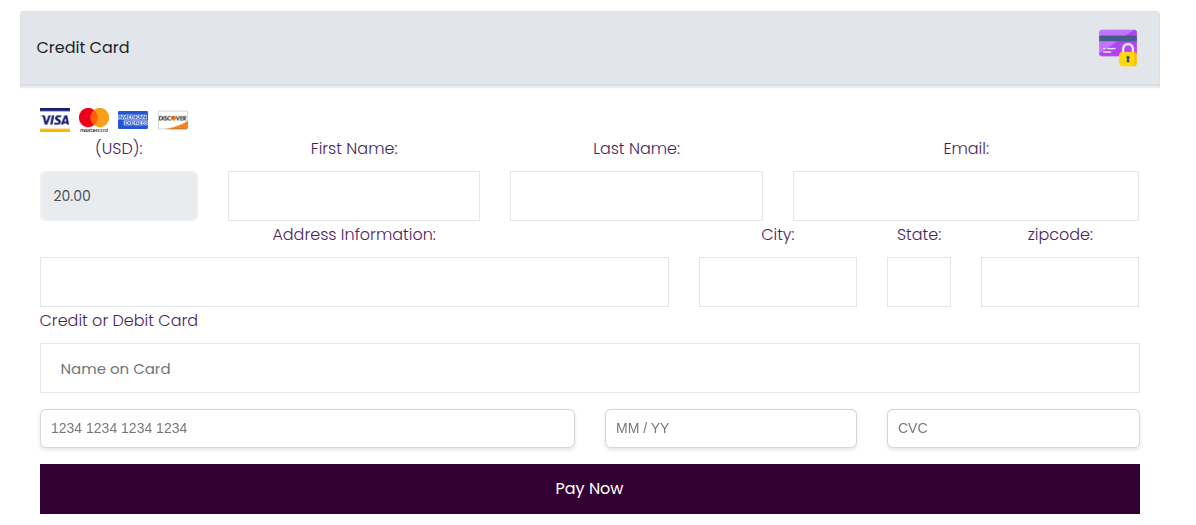Form with personal information